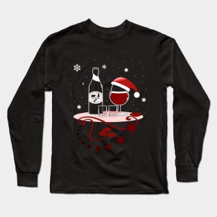 A glass of wine with a Santa hat. Funny place setting Long Sleeve T-Shirt